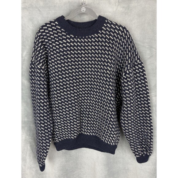 Vintage LL Bean Norwegian Birdseye Fair Isle Fisherman Wool Sweater Size L Blue - Picture 1 of 13